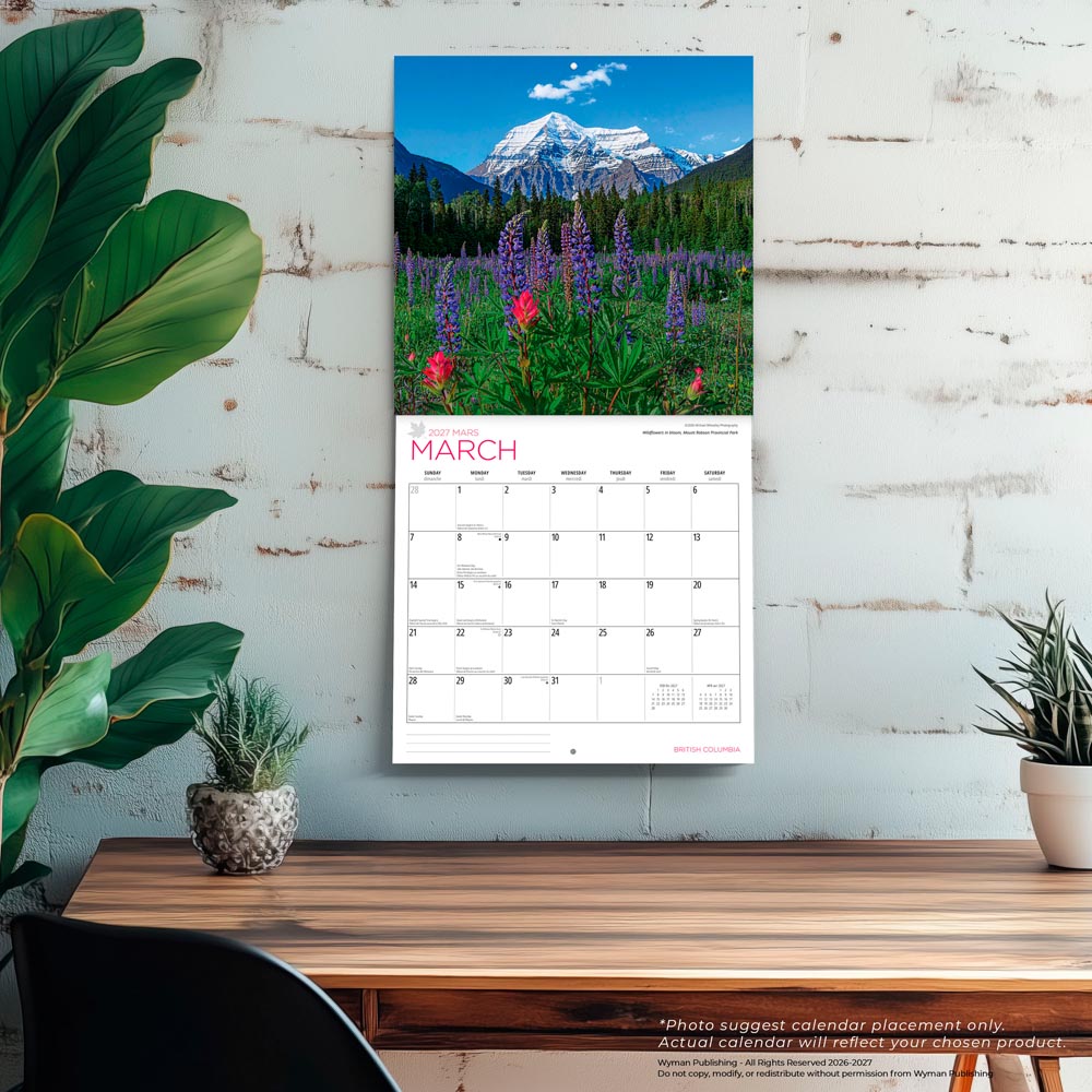 British Columbia | 2027 12 x 24 Inch (Hanging) Monthly Square Wall Calendar