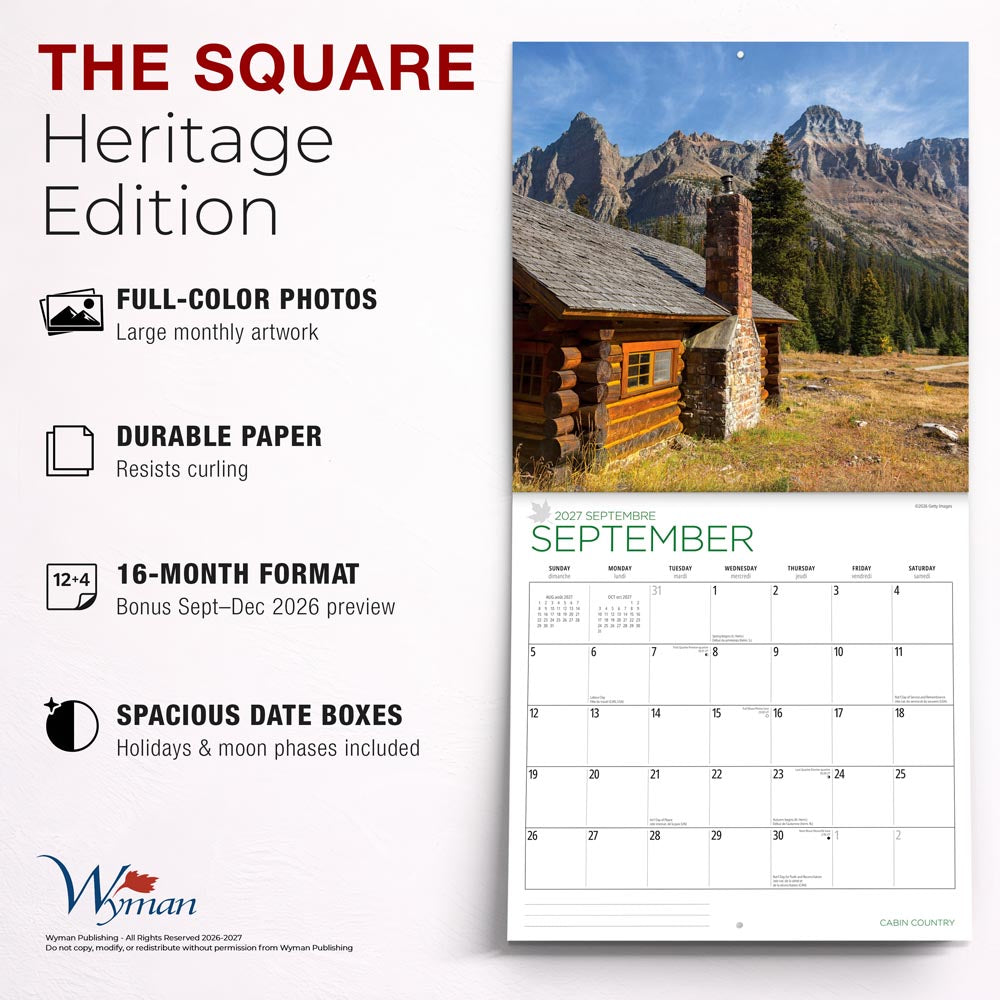 Cabin Country | 2027 12 x 24 Inch (Hanging) Monthly Square Wall Calendar