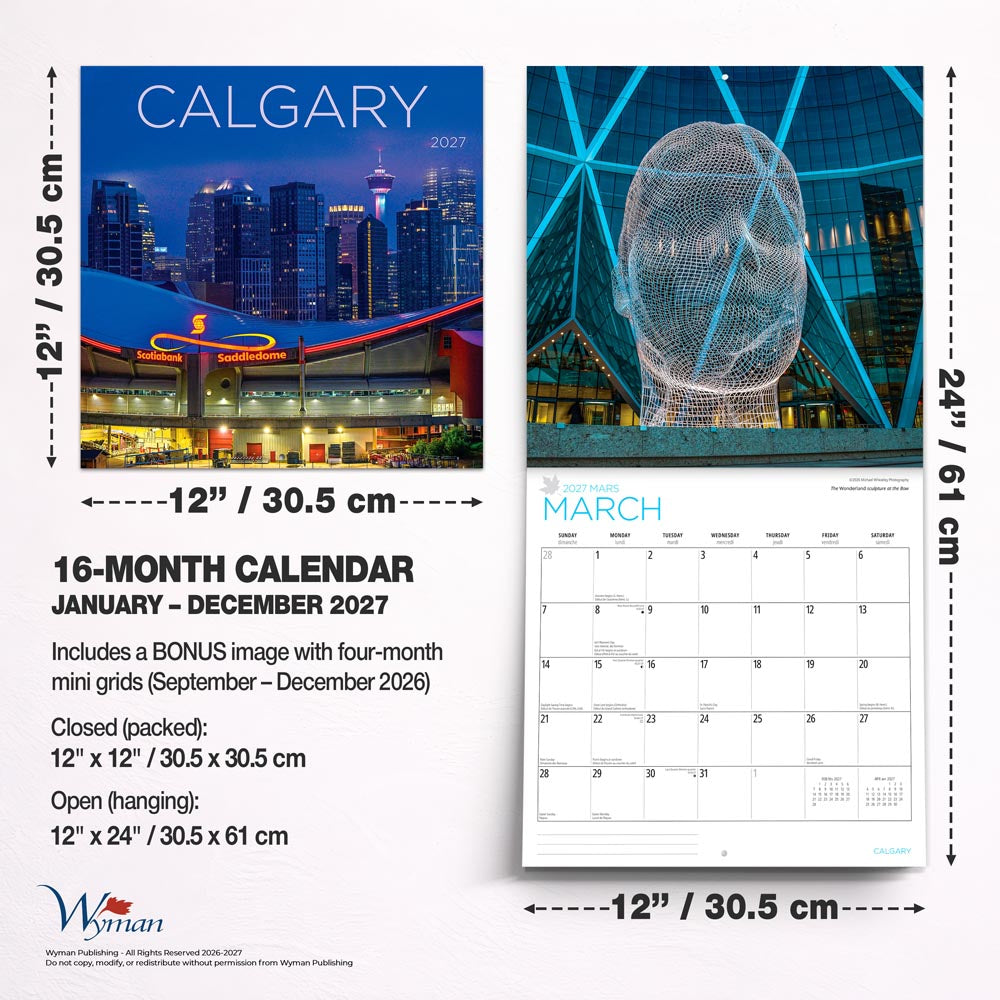Calgary | 2027 12 x 24 Inch (Hanging) Monthly Square Wall Calendar