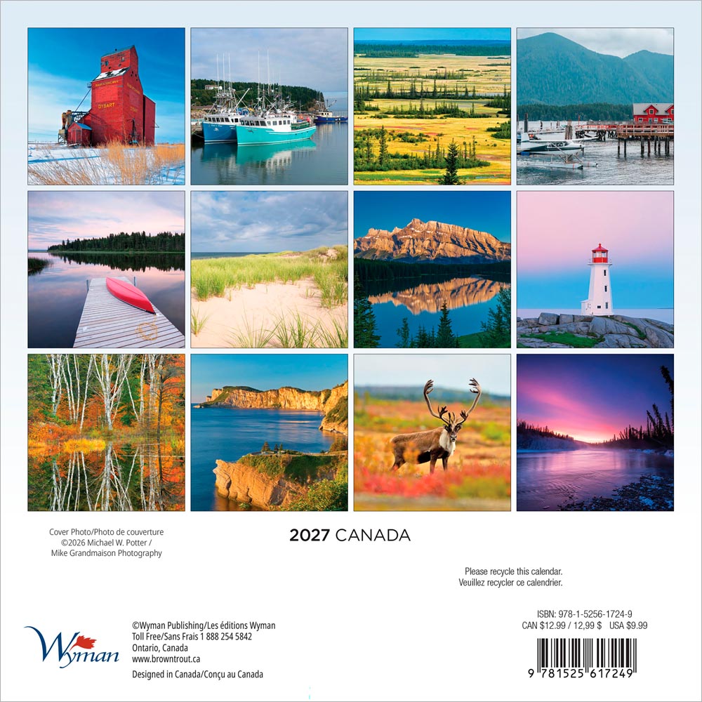 Canada | 2027 7 x 14 Inch (Hanging) Monthly Mini Wall Calendar | English/French Bilingual