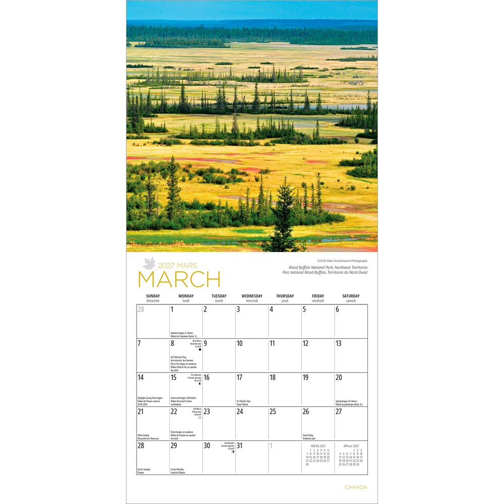 Canada | 2027 7 x 14 Inch (Hanging) Monthly Mini Wall Calendar | English/French Bilingual