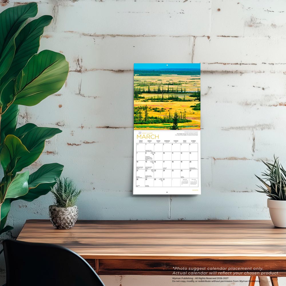 Canada | 2027 7 x 14 Inch (Hanging) Monthly Mini Wall Calendar | English/French Bilingual