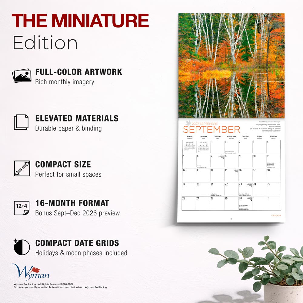 Canada | 2027 7 x 14 Inch (Hanging) Monthly Mini Wall Calendar | English/French Bilingual