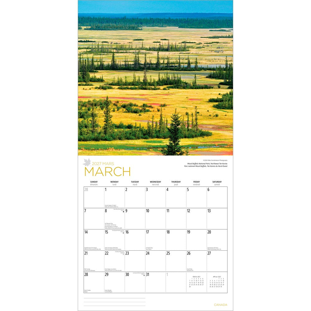 Canada | 2027 12 x 24 Inch (Hanging) Monthly Square Wall Calendar | English/French Bilingual