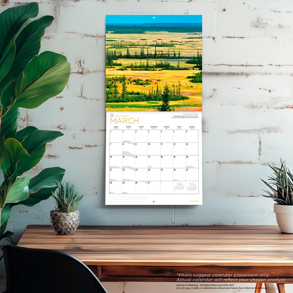 Canada | 2027 12 x 24 Inch (Hanging) Monthly Square Wall Calendar | English/French Bilingual