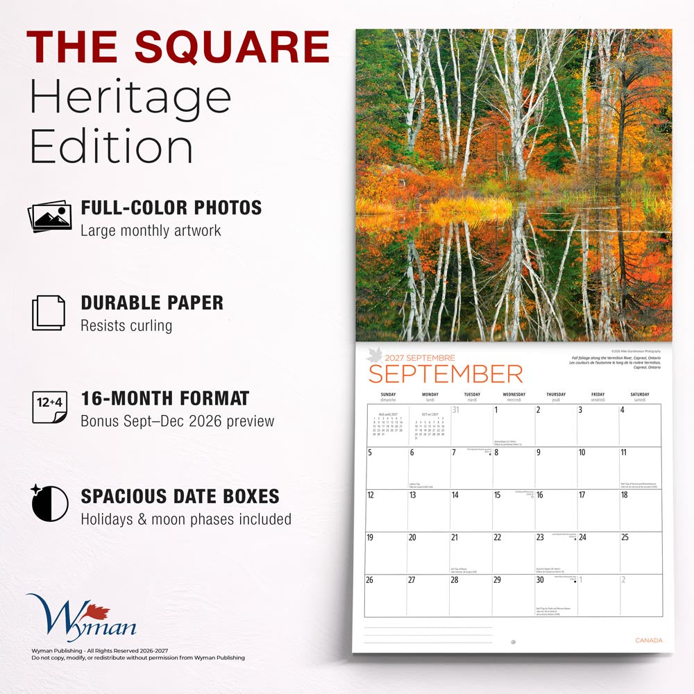Canada | 2027 12 x 24 Inch (Hanging) Monthly Square Wall Calendar | English/French Bilingual