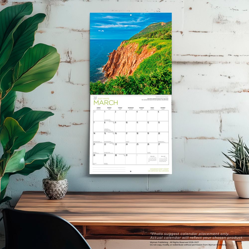 Canada's East Coast | 2027 12 x 24 Inch (Hanging) Monthly Square Wall Calendar | English/French Bilingual