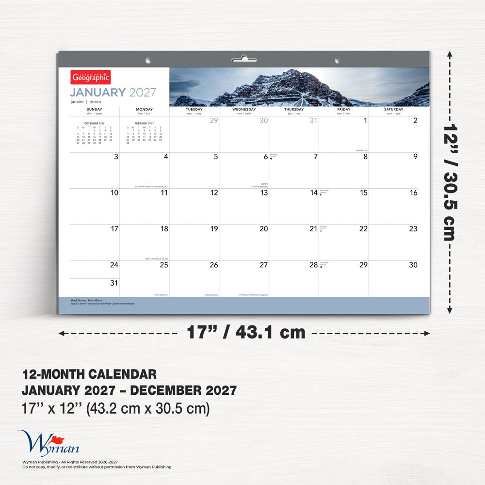Canadian Geographic OFFICIAL | 2027 17 x 12 Inch Monthly Desk Pad Calendar