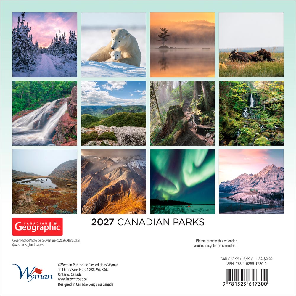 Canadian Geographic Parks OFFICIAL | 2027 7 x 14 Inch (Hanging) Monthly Mini Wall Calendar