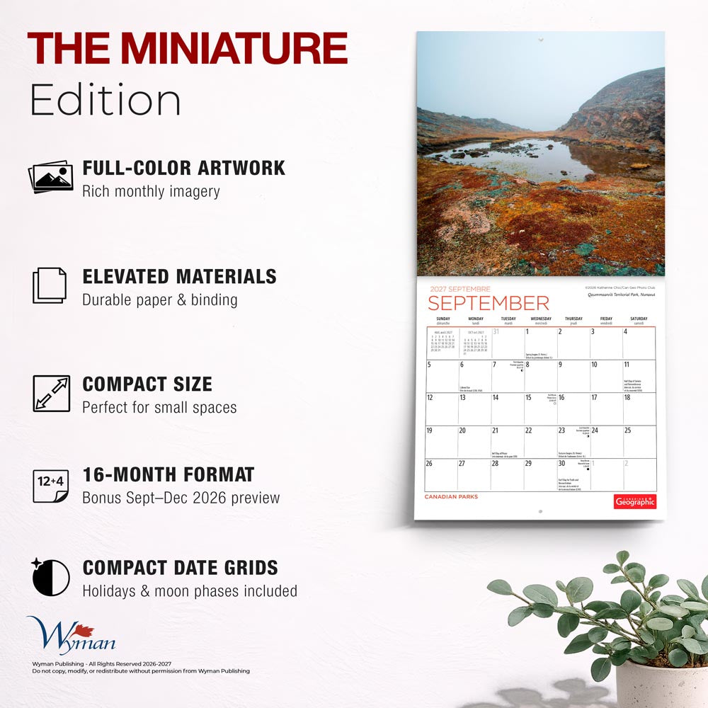 Canadian Geographic Parks OFFICIAL | 2027 7 x 14 Inch (Hanging) Monthly Mini Wall Calendar