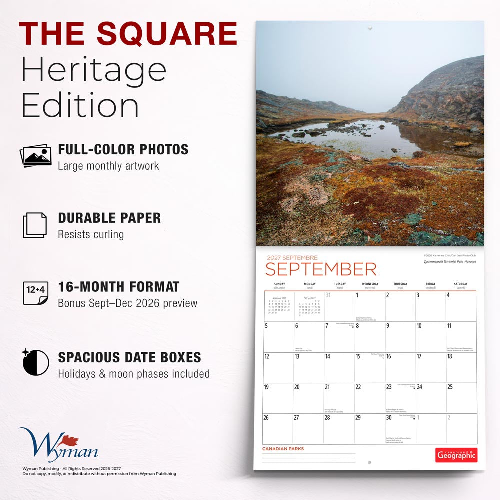 Canadian Geographic Parks OFFICIAL | 2027 12 x 24 Inch (Hanging) Monthly Square Wall Calendar