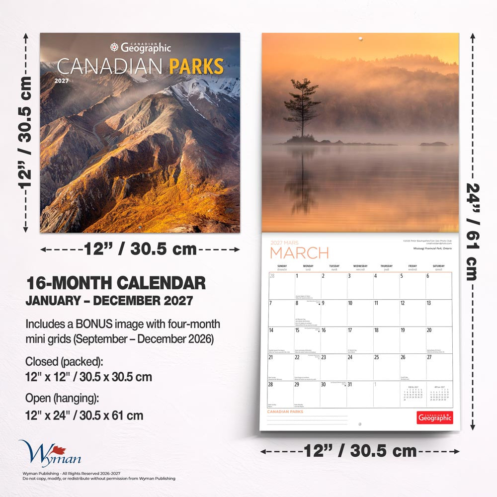 Canadian Geographic Parks OFFICIAL | 2027 12 x 24 Inch (Hanging) Monthly Square Wall Calendar