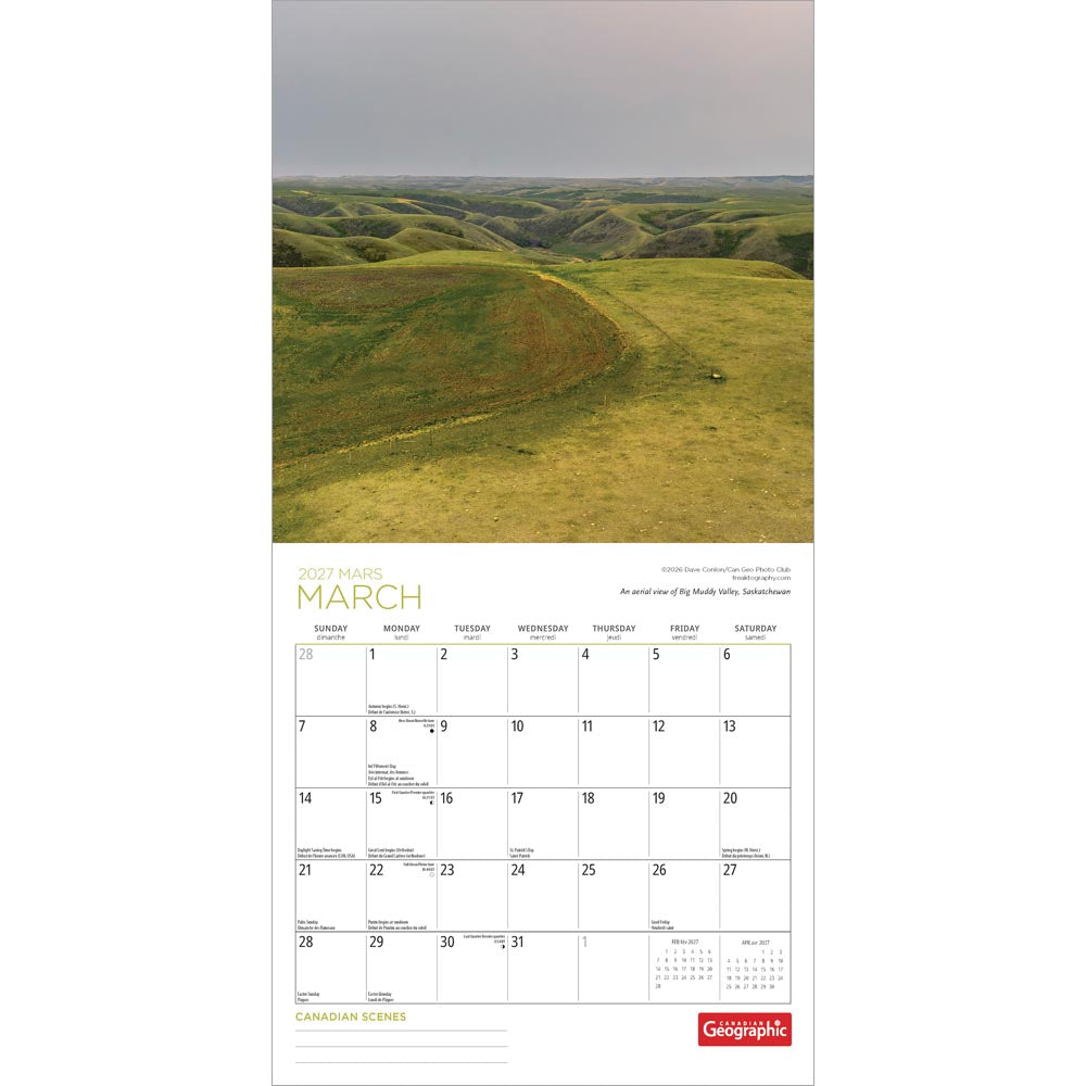 Canadian Geographic Scenes OFFICIAL | 2027 8.5 x 8.5 Inch Monthly Medium Wall Calendar | Gift Envelope