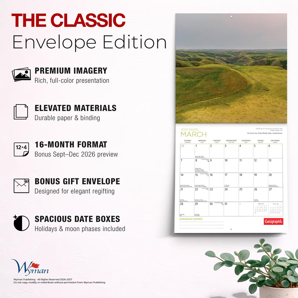 Canadian Geographic Scenes OFFICIAL | 2027 8.5 x 8.5 Inch Monthly Medium Wall Calendar | Gift Envelope