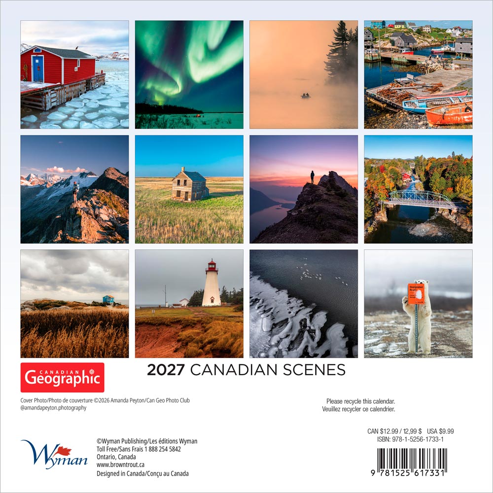 Canadian Geographic Scenes OFFICIAL | 2027 7 x 14 Inch (Hanging) Monthly Mini Wall Calendar