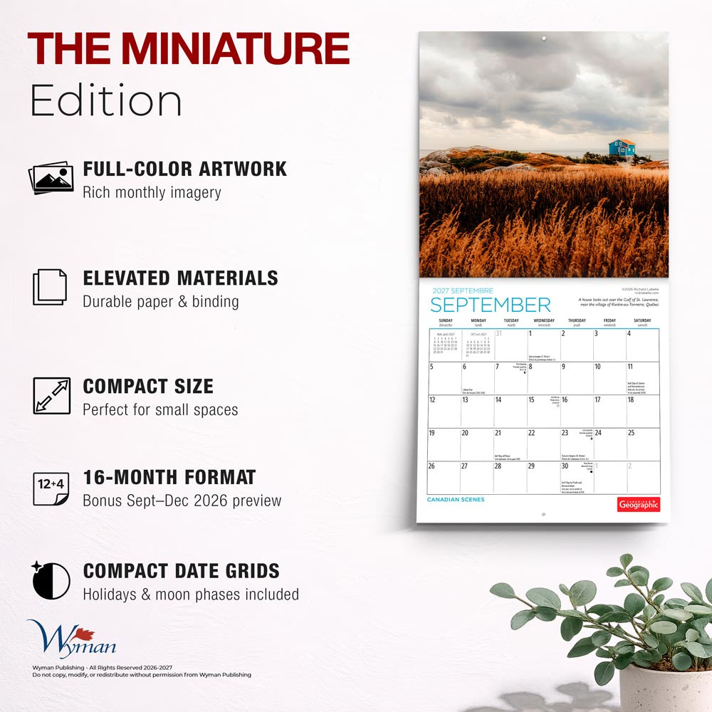 Canadian Geographic Scenes OFFICIAL | 2027 7 x 14 Inch (Hanging) Monthly Mini Wall Calendar