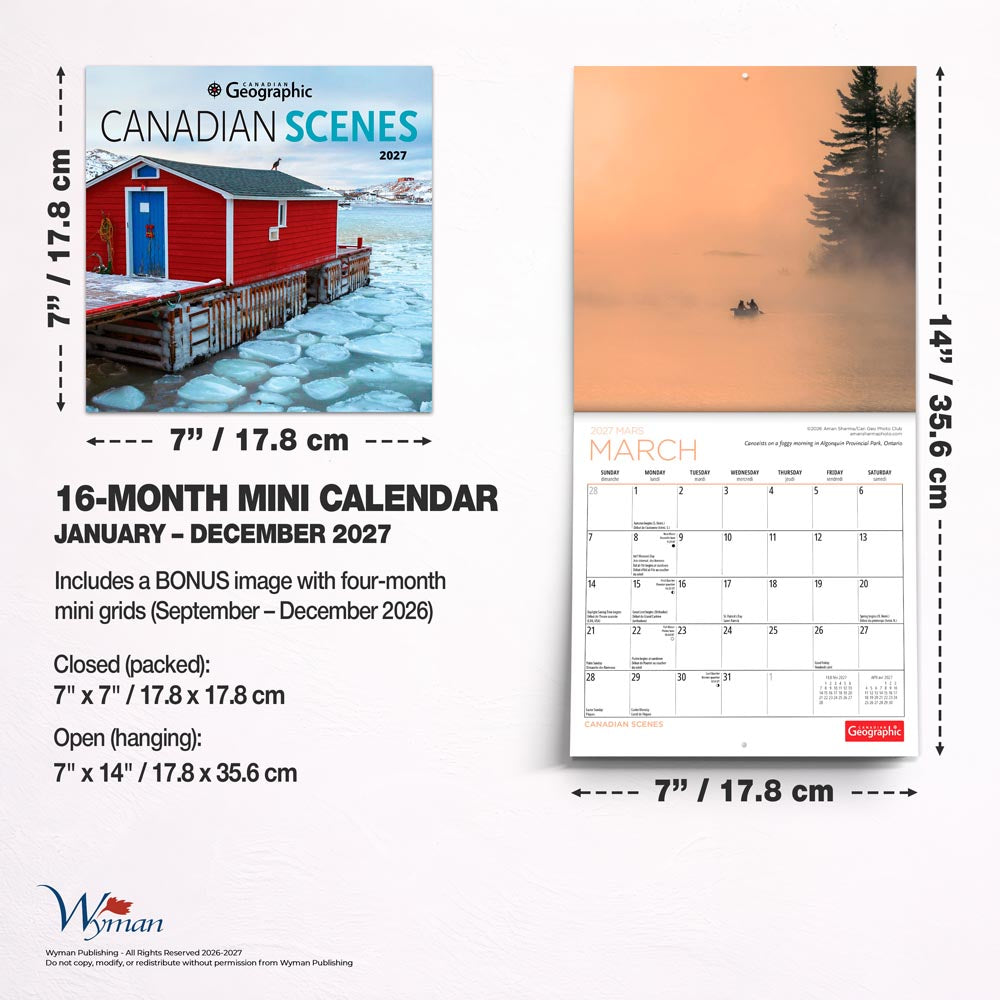 Canadian Geographic Scenes OFFICIAL | 2027 7 x 14 Inch (Hanging) Monthly Mini Wall Calendar