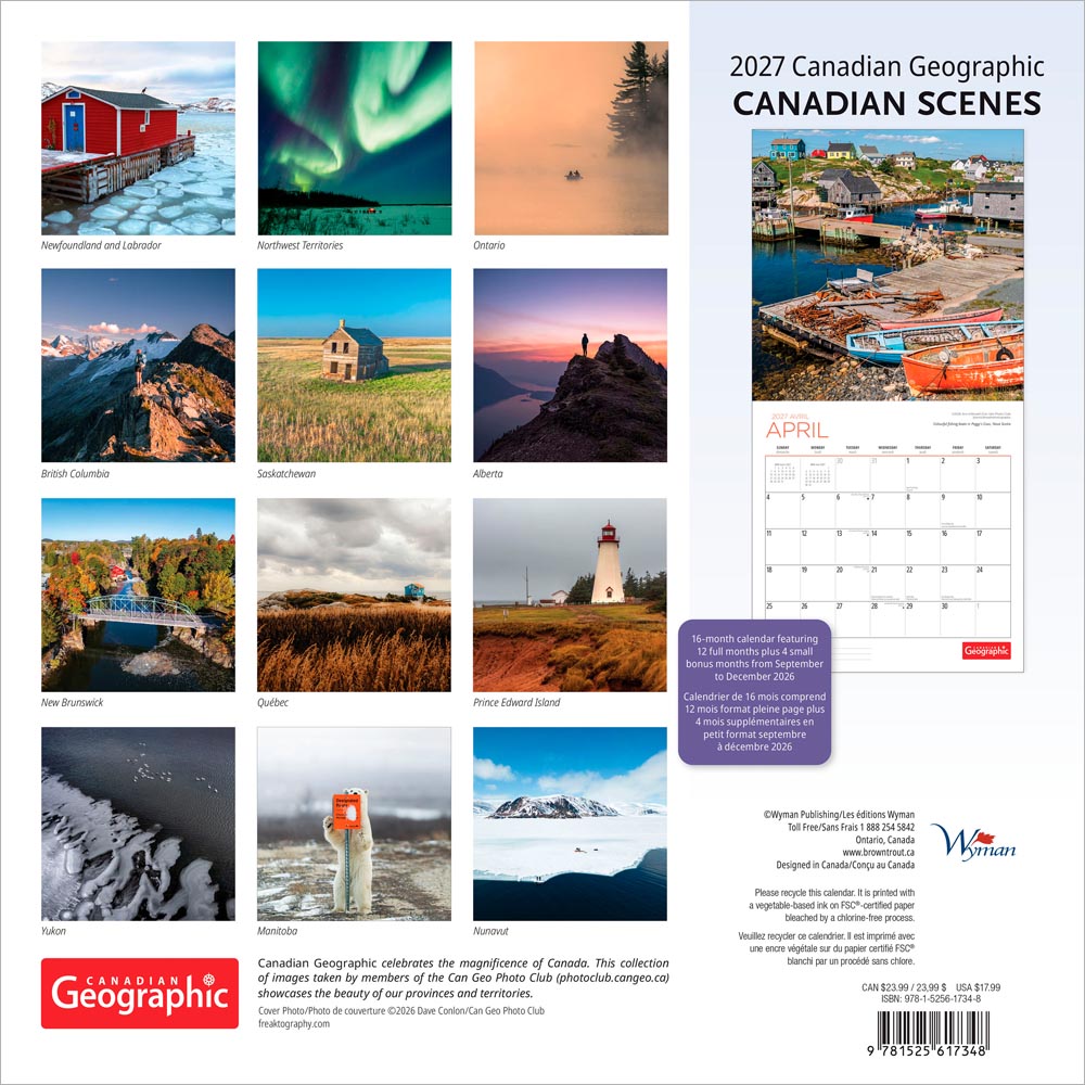Canadian Geographic Scenes OFFICIAL | 2027 12 x 24 Inch (Hanging) Monthly Square Wall Calendar