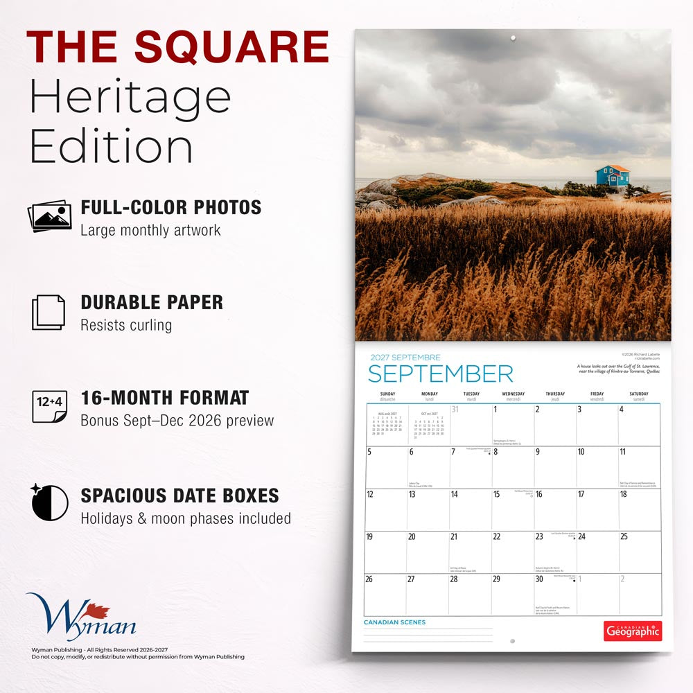 Canadian Geographic Scenes OFFICIAL | 2027 12 x 24 Inch (Hanging) Monthly Square Wall Calendar