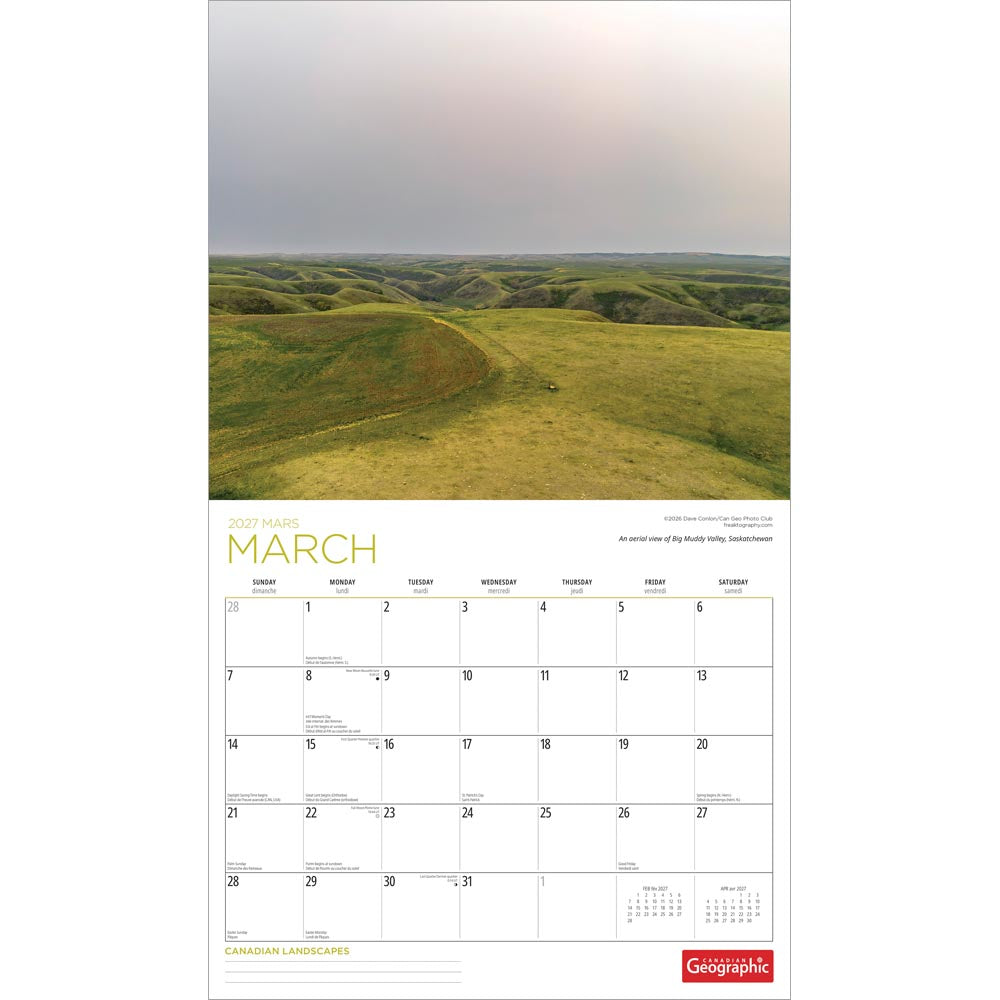 Canadian Geographic Landscapes OFFICIAL | 2027 14 x 24 Inch (Hanging) Monthly Deluxe Wall Calendar | Gift Envelope