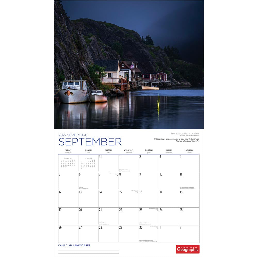Canadian Geographic Landscapes OFFICIAL | 2027 14 x 24 Inch (Hanging) Monthly Deluxe Wall Calendar | Gift Envelope