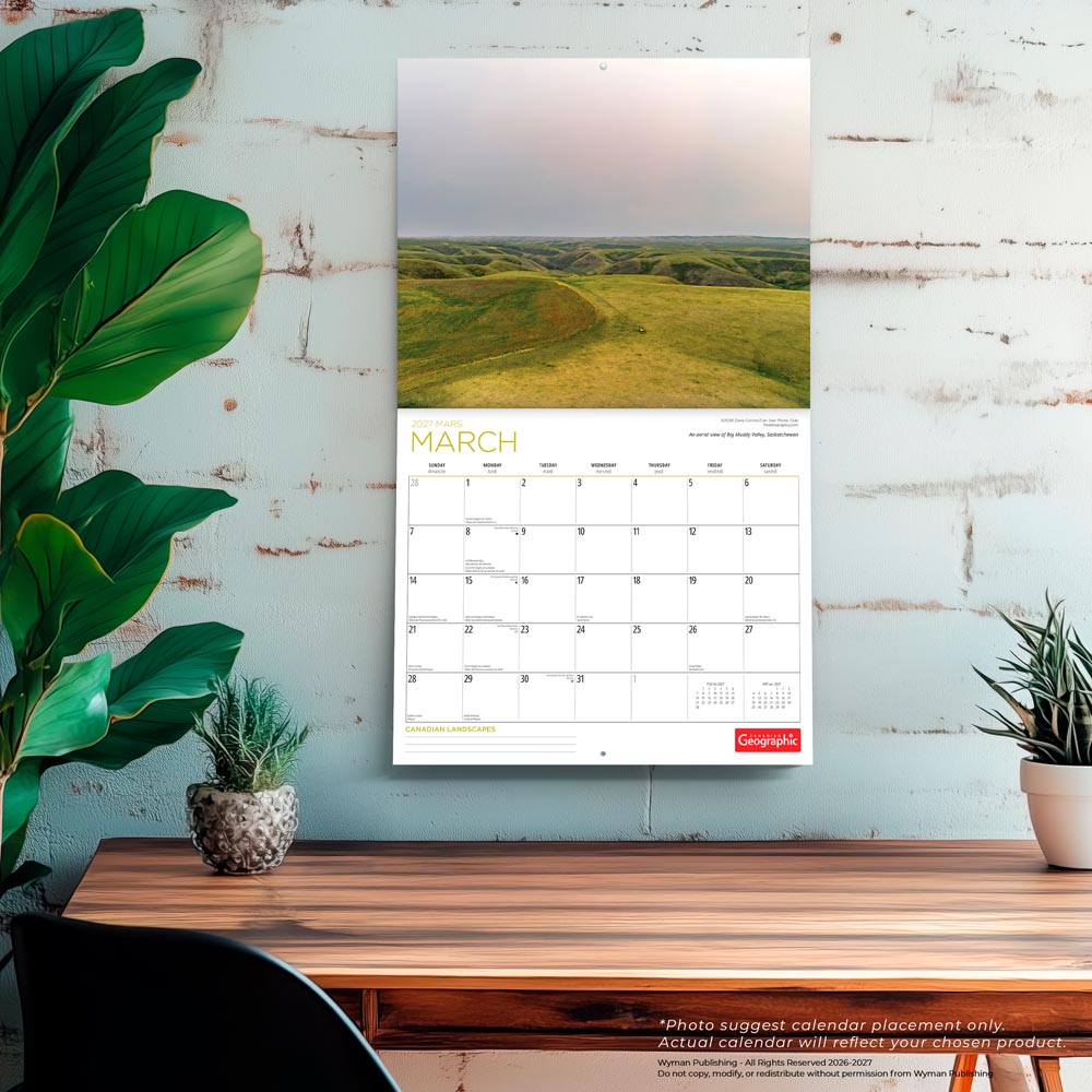 Canadian Geographic Landscapes OFFICIAL | 2027 14 x 24 Inch (Hanging) Monthly Deluxe Wall Calendar | Gift Envelope