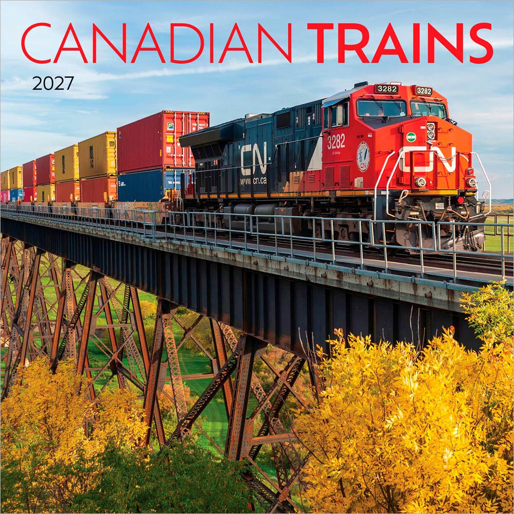 Canadian Trains | 2027 12 x 24 Inch (Hanging) Monthly Square Wall Calendar | Foil Stamped Cover