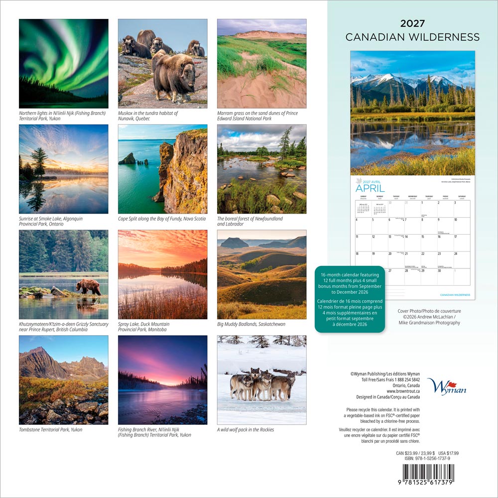 Canadian Wilderness | 2027 12 x 24 Inch (Hanging) Monthly Square Wall Calendar