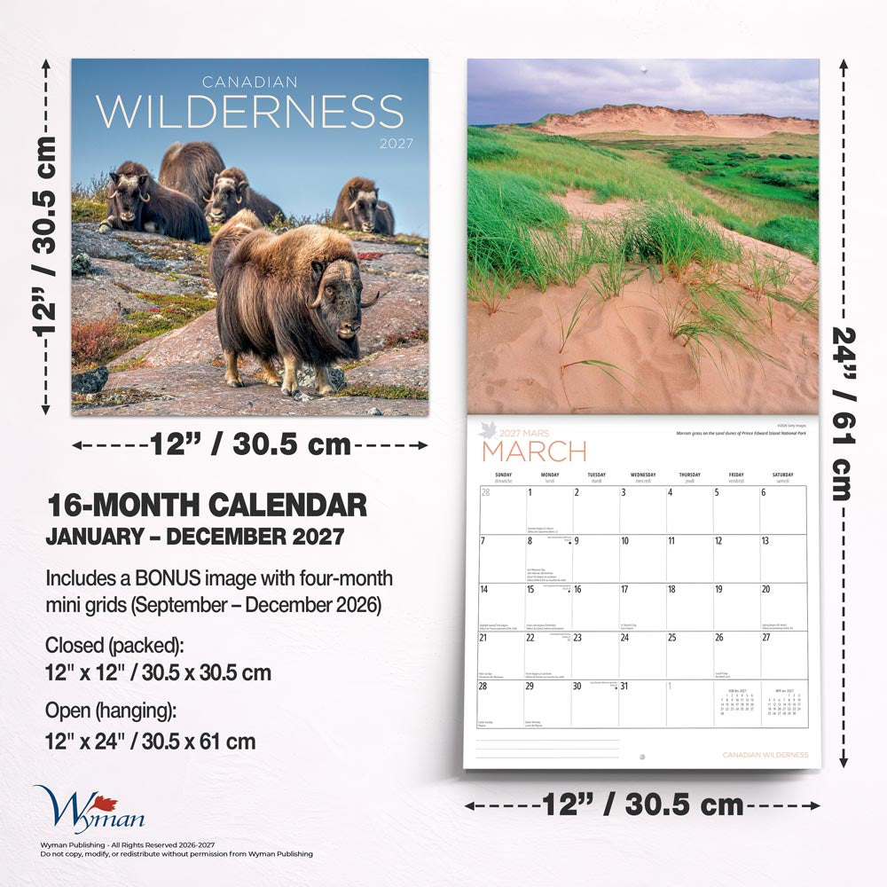 Canadian Wilderness | 2027 12 x 24 Inch (Hanging) Monthly Square Wall Calendar