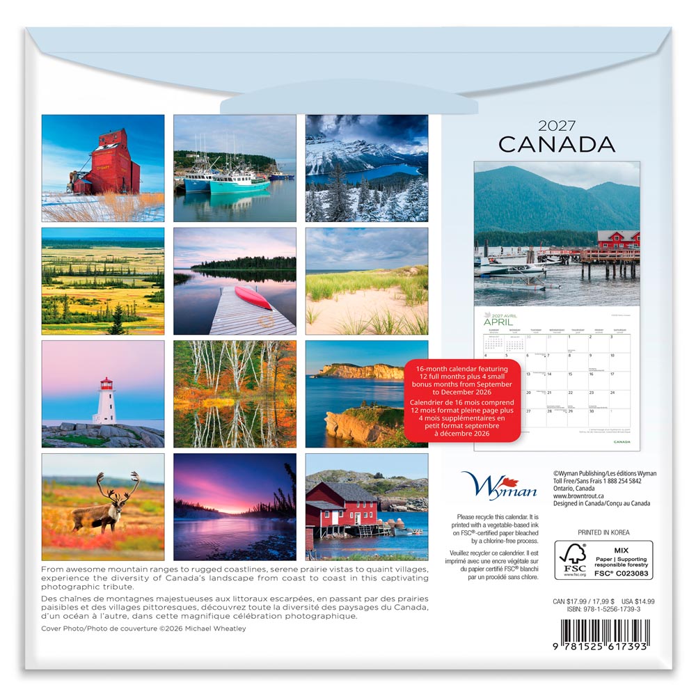 Canada | 2027 8.5 x 8.5 Inch Monthly Medium Wall Calendar | Gift Envelope | English/French Bilingual