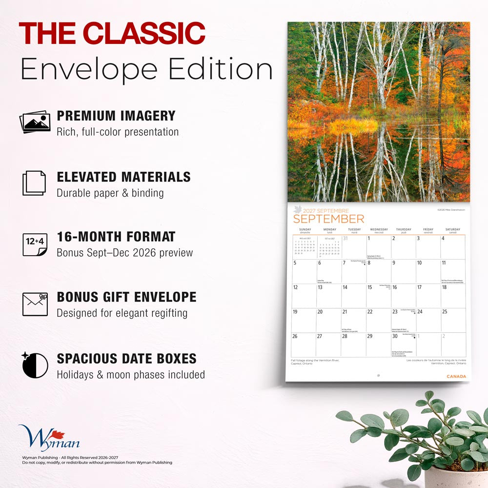 Canada | 2027 8.5 x 8.5 Inch Monthly Medium Wall Calendar | Gift Envelope | English/French Bilingual