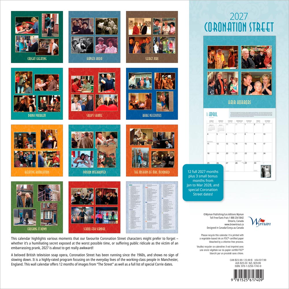 Coronation Street OFFICIAL | 2027 12 x 24 Inch (Hanging) Monthly Square Wall Calendar