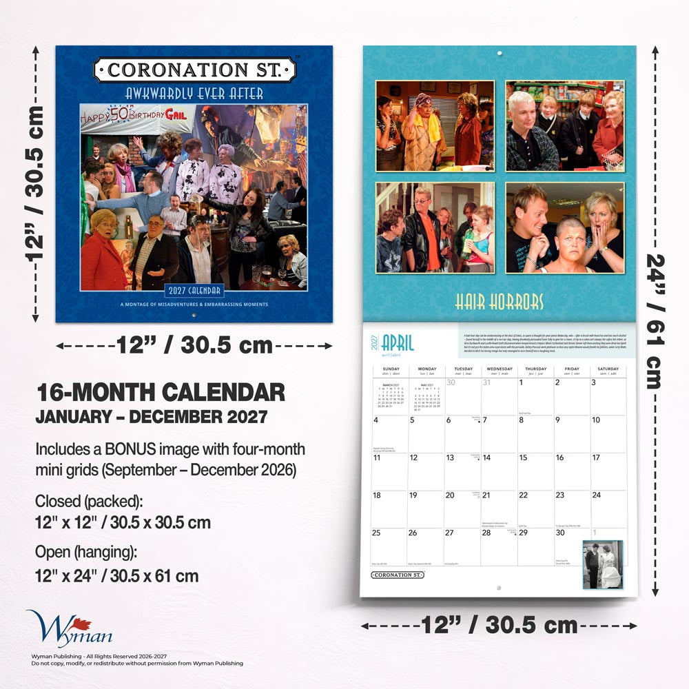 Coronation Street OFFICIAL | 2027 12 x 24 Inch (Hanging) Monthly Square Wall Calendar