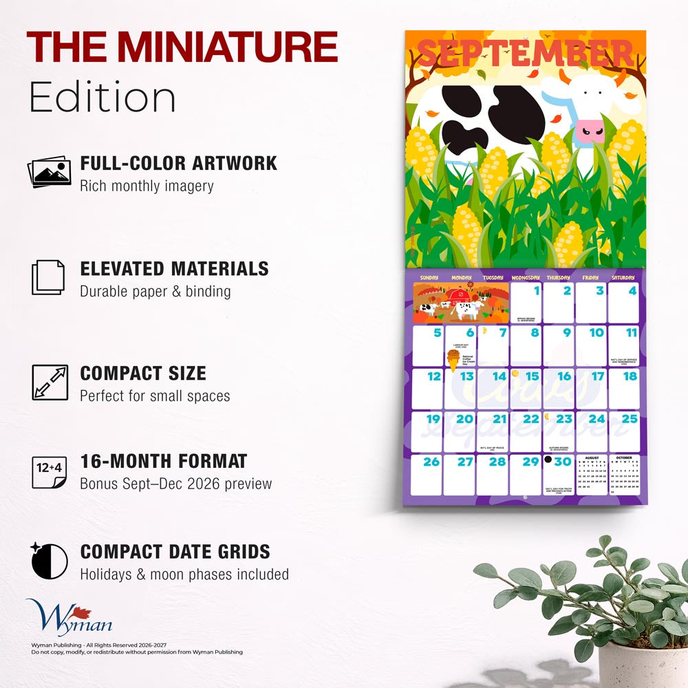 Cows Creamery OFFICIAL | 2027 7 x 14 Inch (Hanging) Monthly Mini Wall Calendar