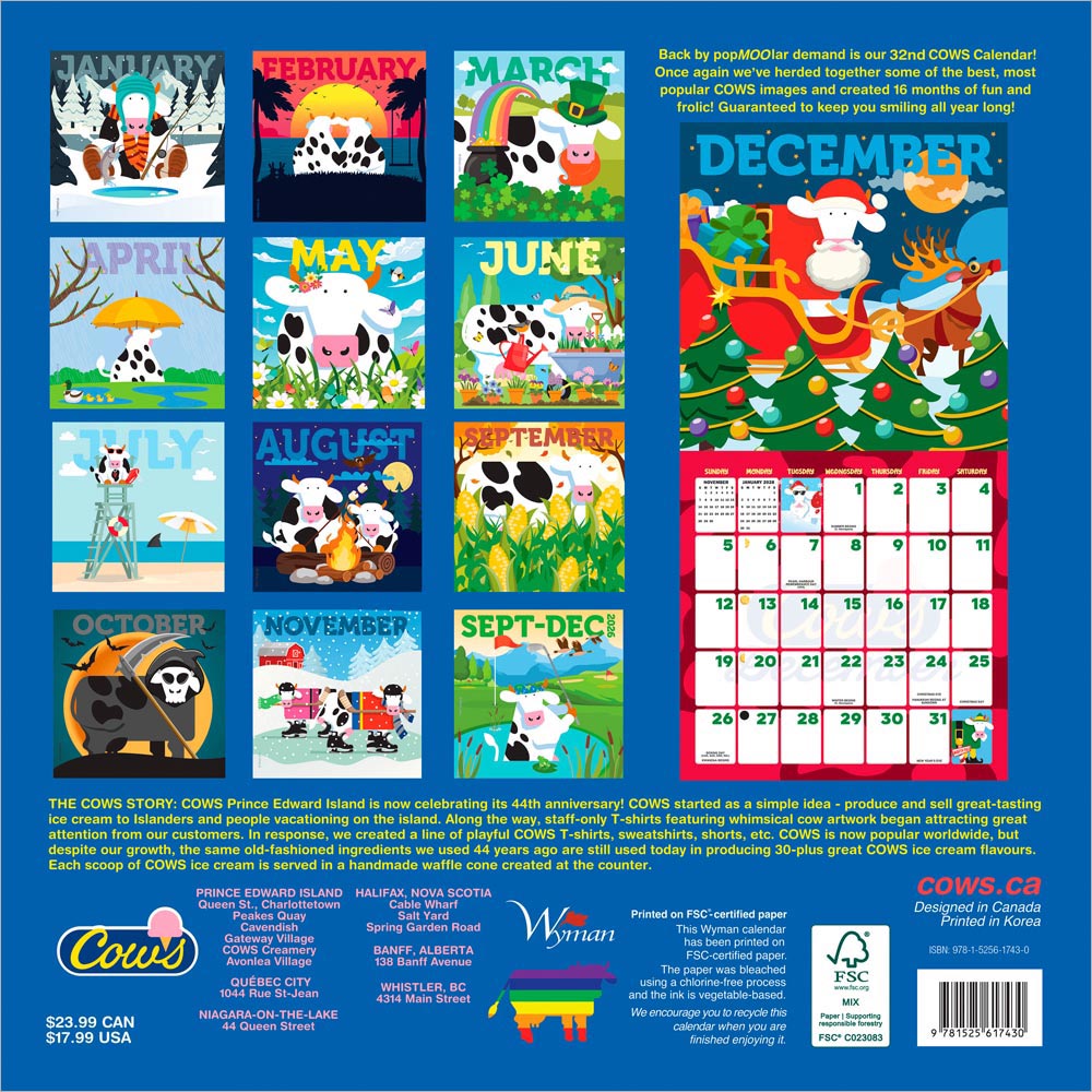 Cows Creamery OFFICIAL | 2027 12 x 24 Inch (Hanging) Monthly Square Wall Calendar