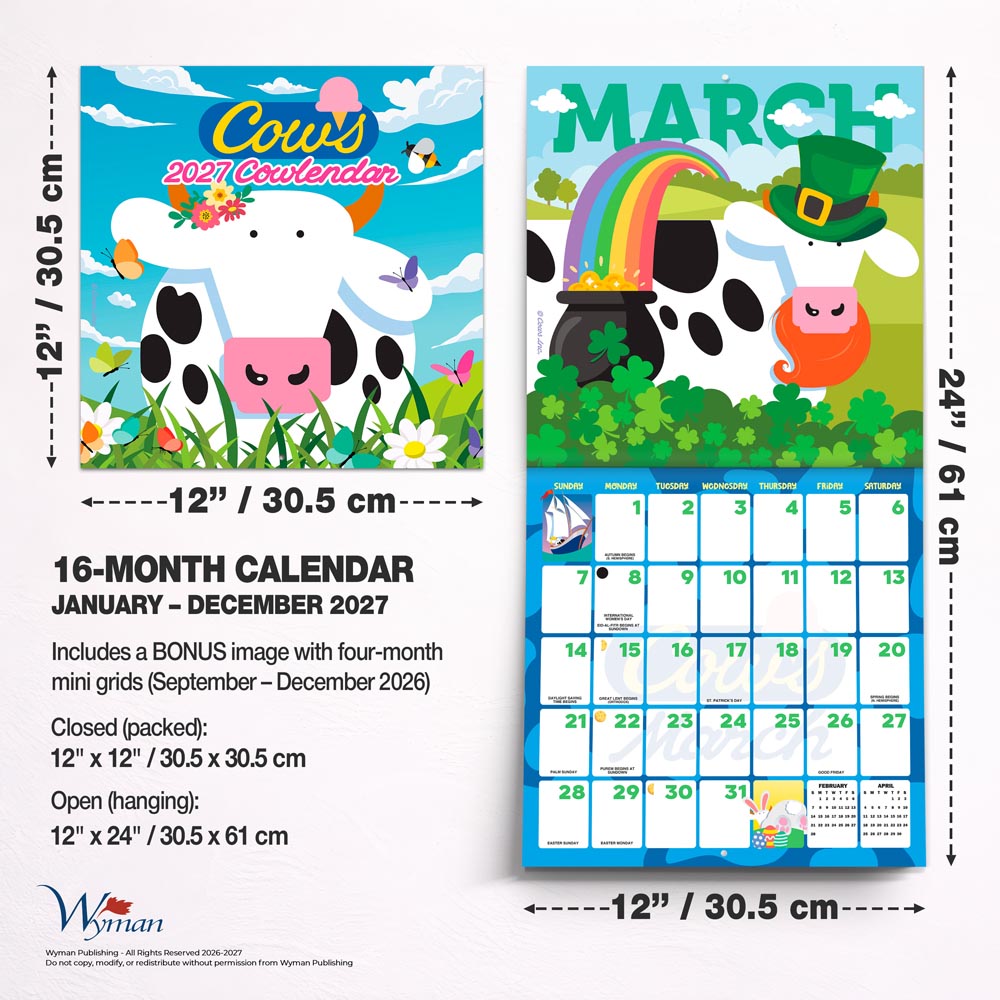 Cows Creamery OFFICIAL | 2027 12 x 24 Inch (Hanging) Monthly Square Wall Calendar