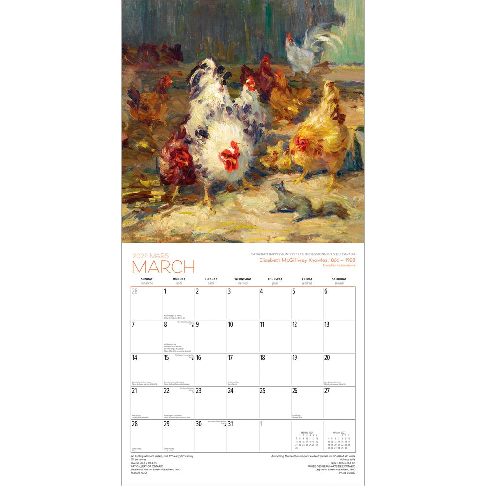Canadian Impressionists AGO OFFICIAL | 2027 12 x 24 Inch (Hanging) Monthly Square Wall Calendar | English/French Bilingual