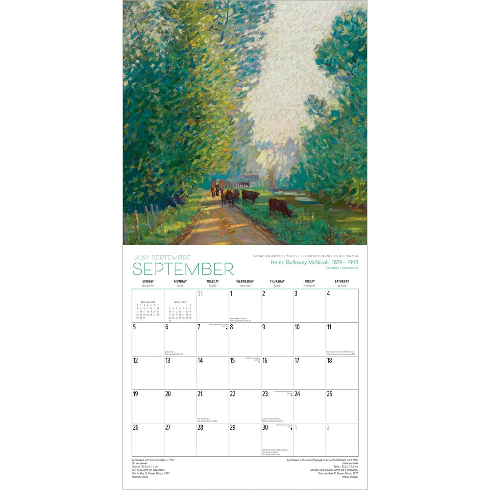 Canadian Impressionists AGO OFFICIAL | 2027 12 x 24 Inch (Hanging) Monthly Square Wall Calendar | English/French Bilingual