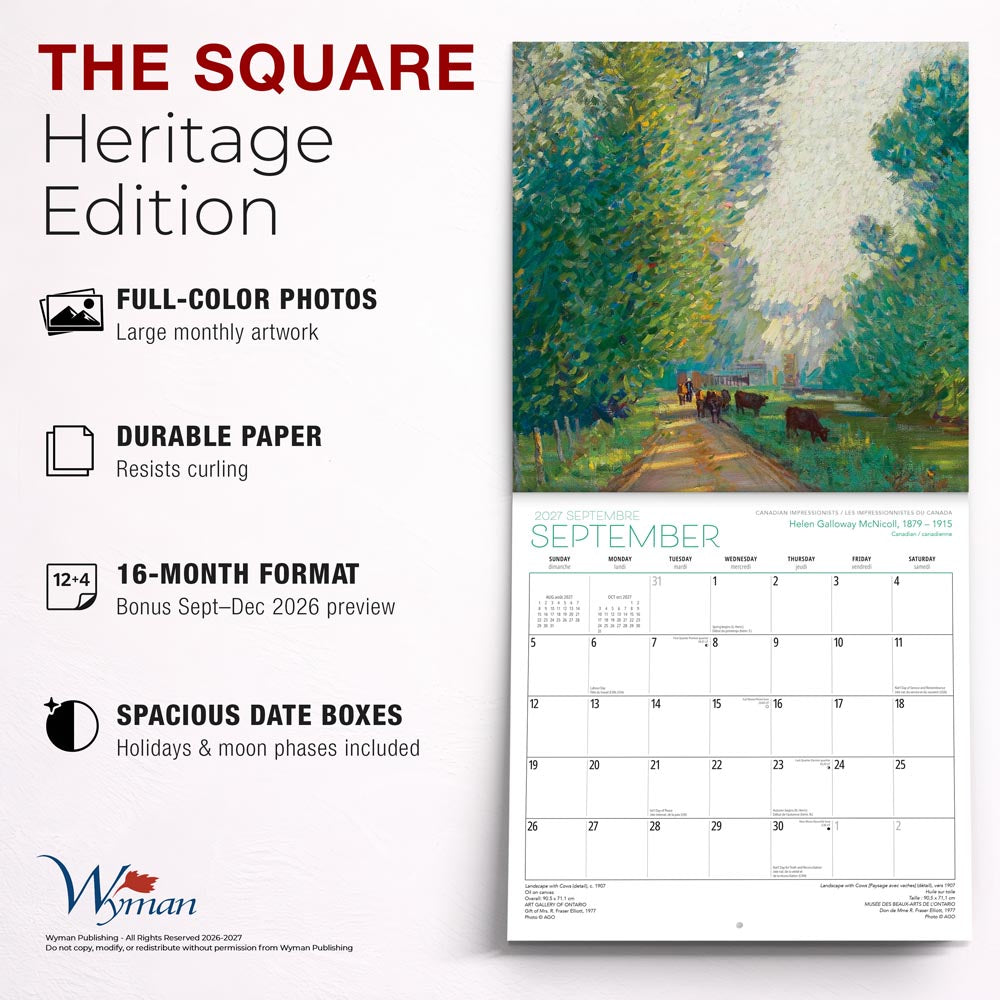 Canadian Impressionists AGO OFFICIAL | 2027 12 x 24 Inch (Hanging) Monthly Square Wall Calendar | English/French Bilingual