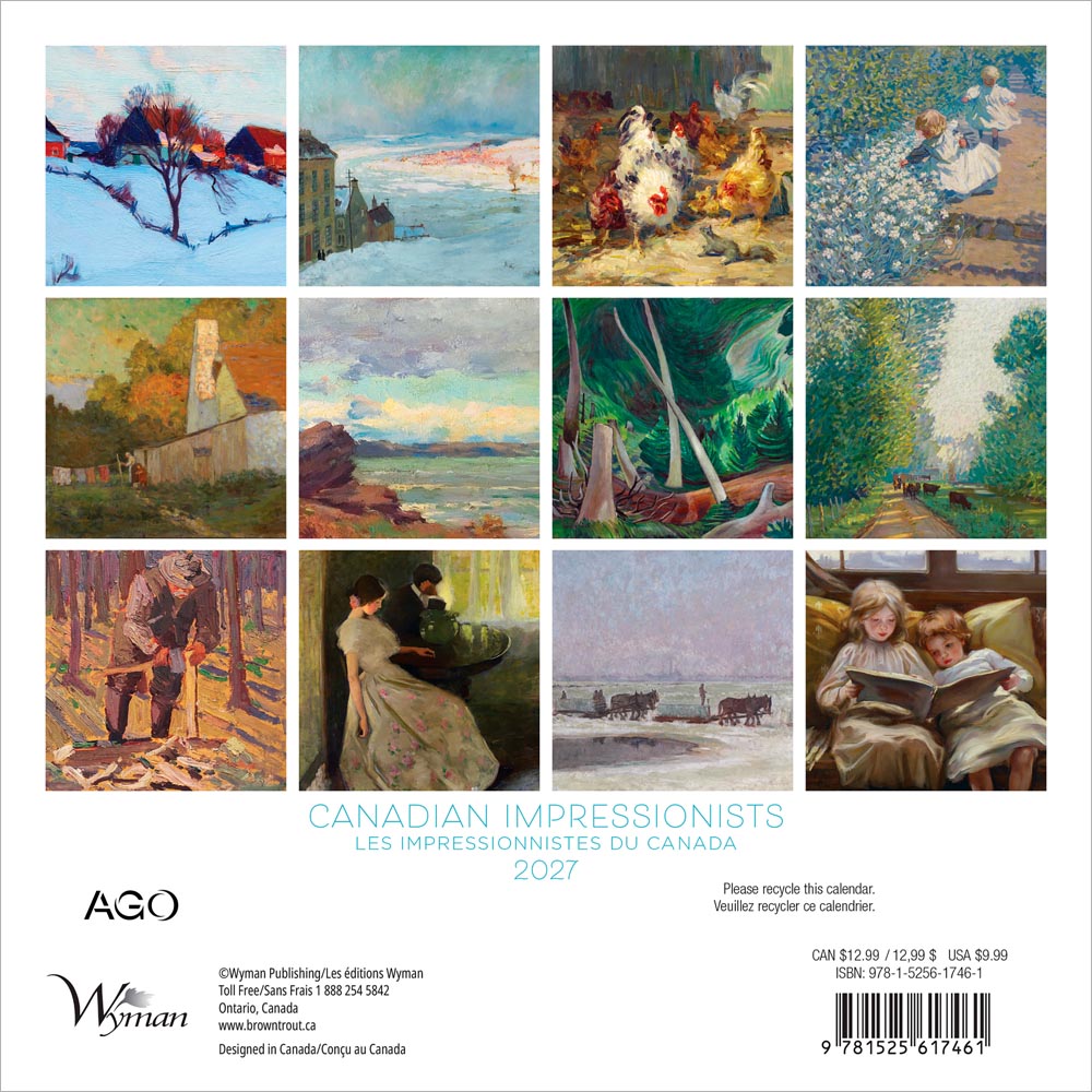 Canadian Impressionists AGO OFFICIAL | 2027 7 x 14 Inch (Hanging) Monthly Mini Wall Calendar | English/French Bilingual
