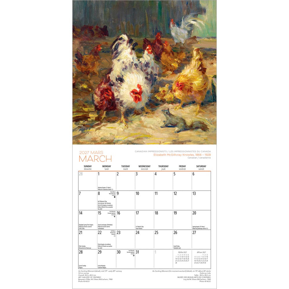 Canadian Impressionists AGO OFFICIAL | 2027 7 x 14 Inch (Hanging) Monthly Mini Wall Calendar | English/French Bilingual