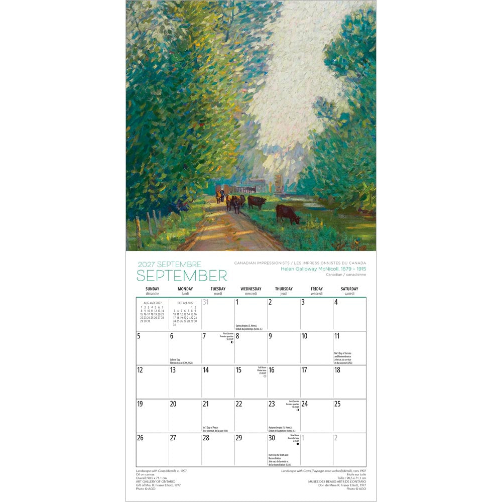Canadian Impressionists AGO OFFICIAL | 2027 7 x 14 Inch (Hanging) Monthly Mini Wall Calendar | English/French Bilingual