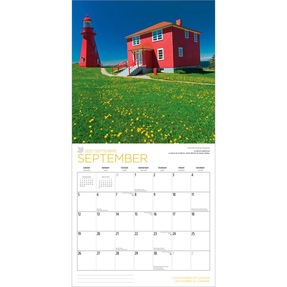 Lighthouses of Canada | 2027 12 x 24 Inch (Hanging) Monthly Square Wall Calendar | English/French Bilingual