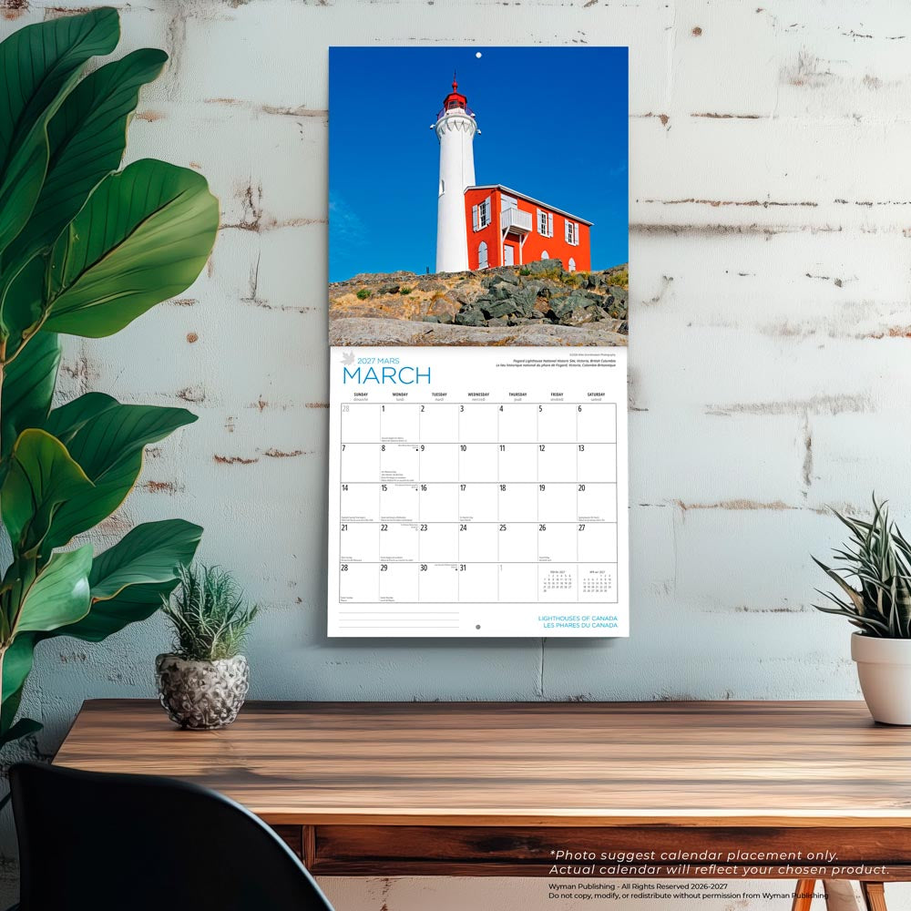 Lighthouses of Canada | 2027 12 x 24 Inch (Hanging) Monthly Square Wall Calendar | English/French Bilingual