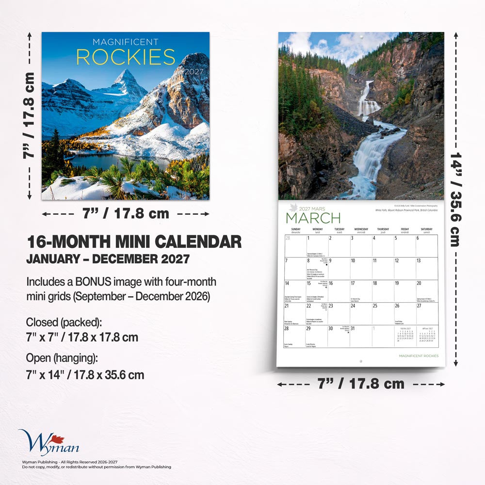 Magnificent Rockies | 2027 7 x 14 Inch (Hanging) Monthly Mini Wall Calendar