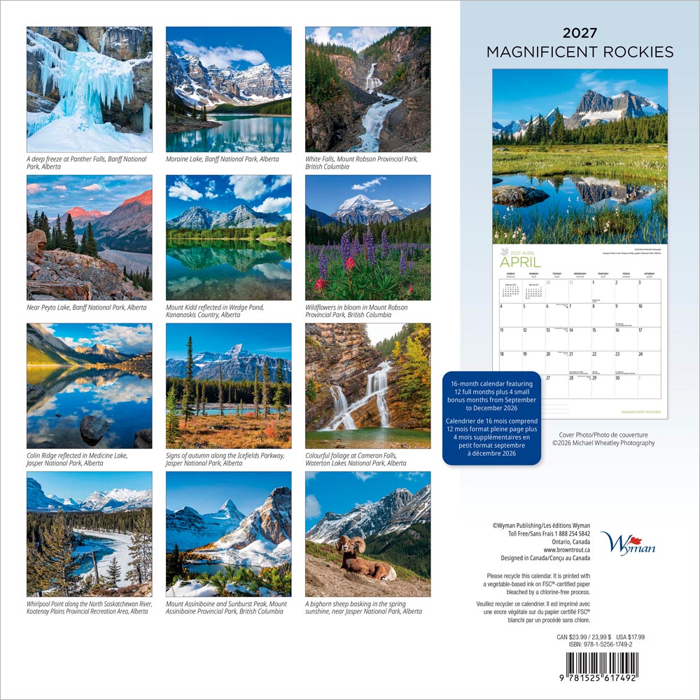 Magnificent Rockies | 2027 12 x 24 Inch (Hanging) Monthly Square Wall Calendar