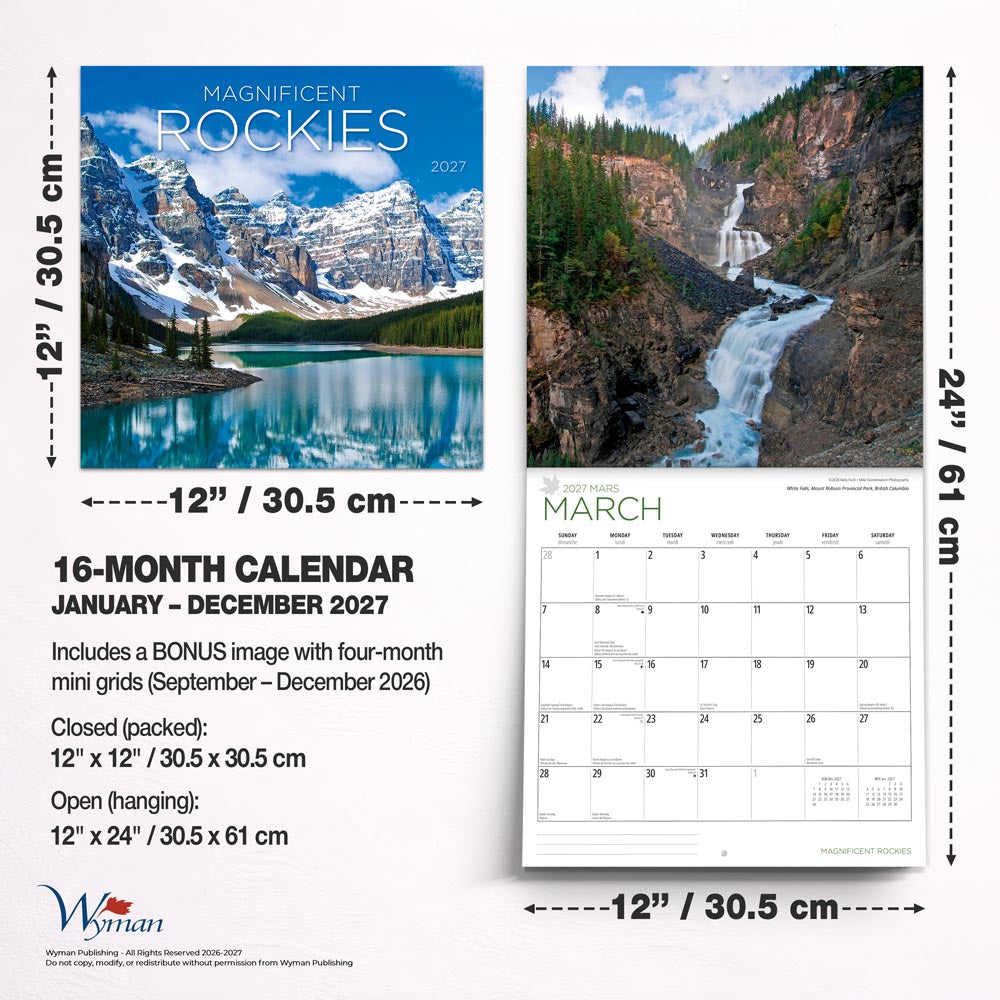 Magnificent Rockies | 2027 12 x 24 Inch (Hanging) Monthly Square Wall Calendar