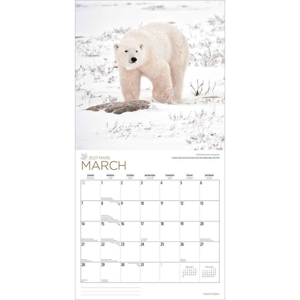 Manitoba | 2027 12 x 24 Inch (Hanging) Monthly Square Wall Calendar
