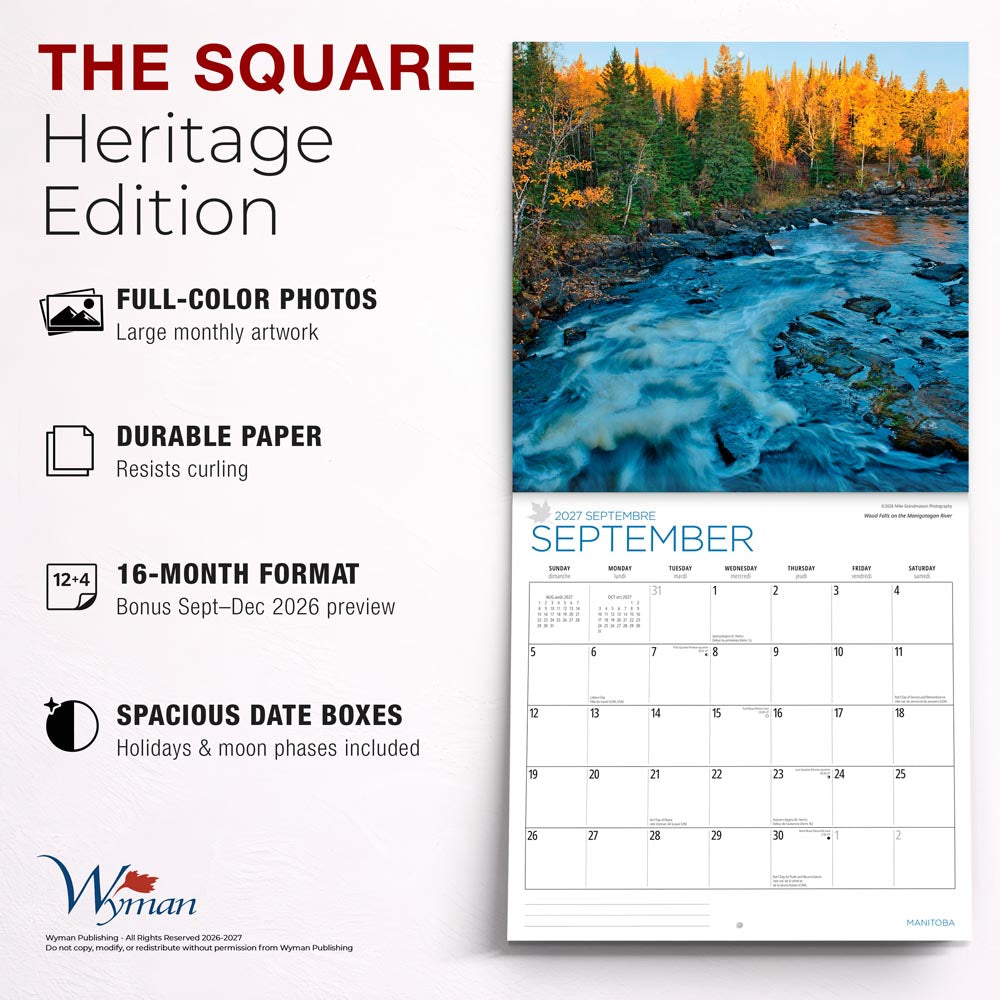 Manitoba | 2027 12 x 24 Inch (Hanging) Monthly Square Wall Calendar