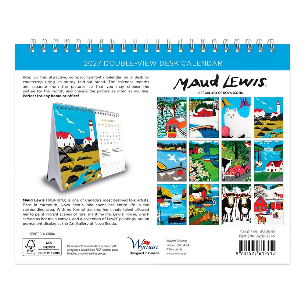 Maud Lewis AGNS OFFICIAL | 2027 7.5 x 6 Inch Monthly Double-View Easel Desk Calendar